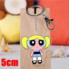 The Powerpuff Girls Bubbles Cartoon Pendant Key Ring Transparent Anime Acrylic Keychain