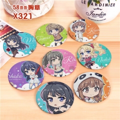 X321-8款6CM 青春猪头少年不会梦到兔女郎学姐 动漫 马口铁覆膜胸章