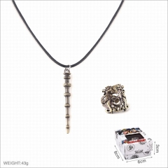 哈利波特C款邓布利多魔法棒戒指+不锈钢吊坠黑色吊绳项链2件套