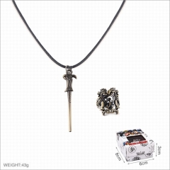 哈利波特E款伏地魔魔法棒戒指+不锈钢吊坠黑色吊绳项链2件套