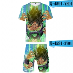 跨境提供2019新款DRAGON BALL七龙珠系列 3D数码印花短袖短裤套装