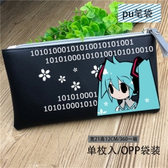 初音 黑色PU笔袋