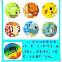 6PCS/SET 7.5CM Pokemon Cartoon Alloy Anime Brooch