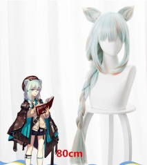 明日方舟 空 真理 淡蓝色间橘黄色 带耳朵 长麻花辫 cos动漫假发 492E
