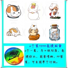 6款一套 75MM 夏目友人帐 动漫马口铁亮膜徽章胸章圆形布纹胸针