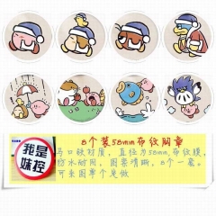 8款一套 58MM 星之卡比 动漫马口铁徽章胸章圆形布纹胸针