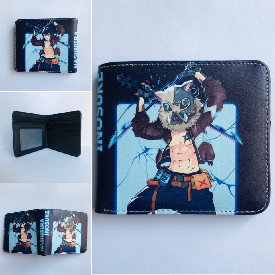 Demon Slayer: Kimetsu no Yaiba Hashibira Inosuke Cartoon Colorful Coin Purse Bifold PU Anime Short Wallet