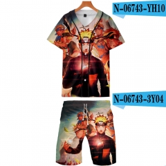 2020春季跨境新款 火影忍者 动画卡通 3D薄款棒球服沙滩裤套装
