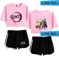 8 Styles Demon Slayer: Kimetsu no Yaiba Cartoon Cosplay Pattern Short Sleeves Crop Top Anime T-shirt and Short Pants