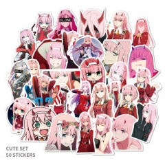 50张装FranXX ins动漫涂鸦贴纸防水可移拉杆箱贴笔记本贴汽车贴纸