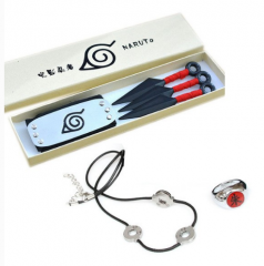Naruto Kunai + Headband + Necklace + Ring  Weapon Crafts Plastic Anime Toys ( 4pcs/set)
