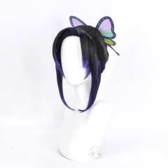 鬼灭之刃蝴蝶忍 虫柱 马尾 短发 cosplay假发 黑紫渐变