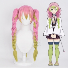 新款 双虎夹款 甘露寺蜜璃 鬼灭之刃cosplay假发渐变加粗麻花辫