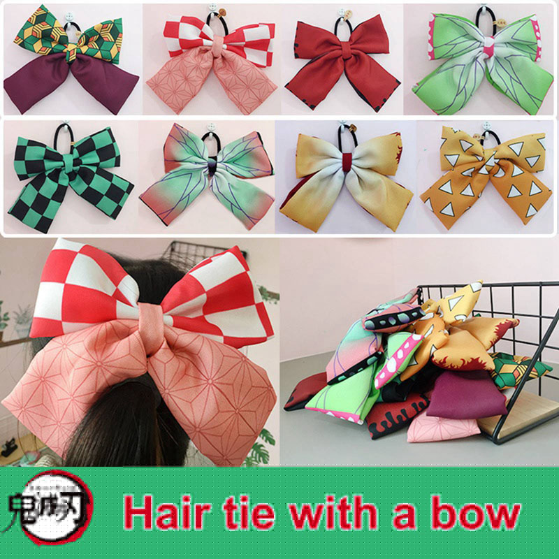 8 Styles Demon Slayer : Kimetsu no Yaiba anime hair tie with a bow hair ring head rope