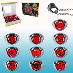 Naruto Japanese Cartoon Cosplay Alloy Anime Necklace+Ring (10pcs/set)