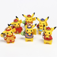 6pcs/set Pokemon Pikachu Japanese Cartoon Character Anime PVC Figure Keychain