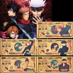 5 Styles Jujutsu Kaisen Goldleaf Electroplating Anime Paper Crafts Souvenir Coin Banknotes