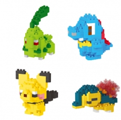 4 Styles Pokemon Totodile Pikachu  Cyndaquil and Chikorita Miniature Anime Building Blocks Funny Board Game