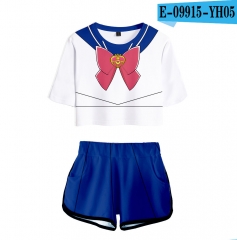 动漫美少女战士cosplay角色服装3D数码彩印性感露脐短T短裤套装潮