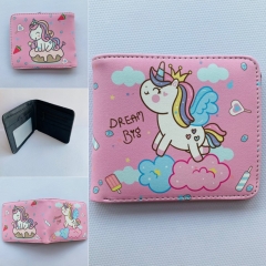 Unicorn Cartoon Colorful Coin Purse Bifold PU Anime Short Wallet