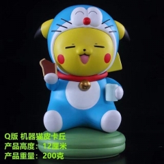哆啦A梦 宠物小精灵 皮卡丘 COS Q版机械猫皮卡丘 盒装手办 高12CM