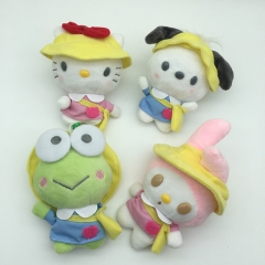 4Pcs/Set 11CM  Hello Kitty My Melody Kuromi Cute Anime Plush Keychain Toy Pendant
