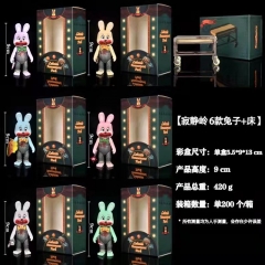GECCO 寂静岭 罗比兔 一套7盒，6只兔子一个担架床，总重约420g, 兔子高约9cm，单盒尺寸5.5X9X13cm,