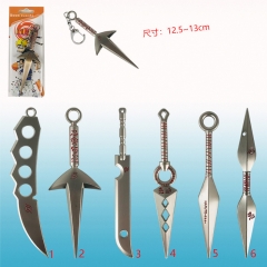 6 Styles Naruto Japanese Cartoon Character Alloy Anime Kunai Keychain 13cm (Gray)