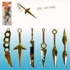6 Styles Naruto Japanese Cartoon Character Alloy Anime Kunai Keychain 13cm (Golden)