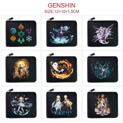 原神21款 动漫全包拉链黑皮对折钱包