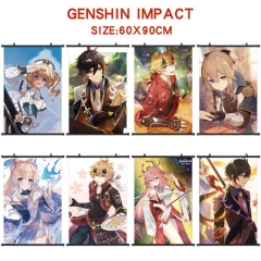 19 Styles Genshin Impact Cartoon Wallscrolls Waterproof Anime Wall Scroll (60*90 CM)