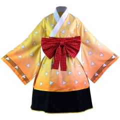 Demon Slayer: Kimetsu no Yaiba Agatsuma Zenitsu Cartoon Character Cosplay Costume Anime Housemaid Dress