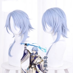 Genshin Impact City Aya Kamisato Ayato Mixed Light Blue Shape Long Temples Upturned Short Hair Cos Game Wig