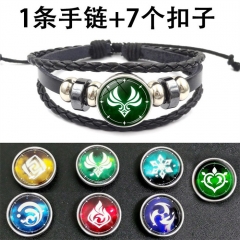 8 Styles Genshin Impact Eye of God Alloy Luminous Material Anime Black Leather Rope Bracelet