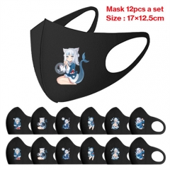 12PCS/SET Gawr Gura Anime mask Cosplay Cartoon Mask Space Cotton Anime Print Mask