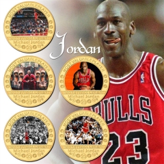 5 Styles NBA Star Jordon Anime Souvenir Coin Souvenir Badge Cartoon Stainless Steel Decoration Badge