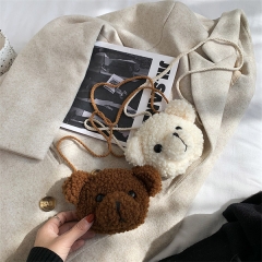 2 Colors Bear Plush Bag Girl New Cartoon Bear Bucket Plush Bag Girl Shoulder Messenger Bag
