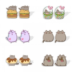 跨境胖吉猫热缩片耳钉Pusheen灰色猫咪创意可爱小猫卡通树脂耳钉