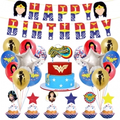 神奇女侠动漫派对装饰生日拉旗蛋糕插牌气球套装儿童聚会布置用品