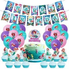 影视动漫美人鱼主题派对装饰mermaid生日拉旗气球浅蓝风布置用品
