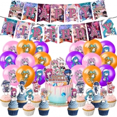 卡通游戏扭蛋人生Gacha Life生日套装拉旗气球大小插排派对装饰
