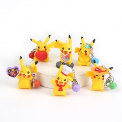 6PCS/SET 7.5CM Pokemon Pikachu Anime Action PVC Figure Keychain