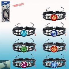 7 Styles Genshin Impact Anime Eye of God Logo Leather Rope Bracelet