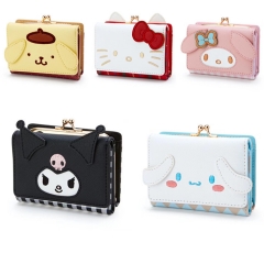5 Styles Kawaii Sanrios Series New My Melody Cinnamoroll Kuromi Kitty Pu Casual Short Wallet Cute Anime Cartoon Button Card Holder Wallet