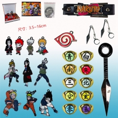 25PCS/SET 2 Styles Naruto Cartoon Decorative Anime Weapon Keychain+Ring Set