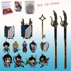 14Pcs/Set Attack on Titan/Shingeki No Kyojin Cosplay Cartoon Decoration Anime Alloy Keychain Set