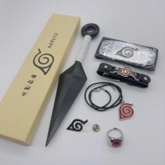 2 Styles Naruto Plastic Kunai+Headband+Necalace+Bracelet+Pin+Ring Set Anime Weapon Set
