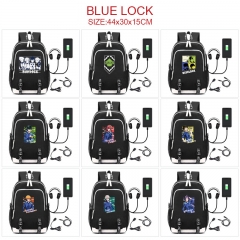 9 Styles Blue Lock Cartoon Pattern Anime Backpack Bag With USB Charging Cable