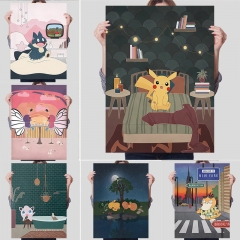 （帆布材质）跨境shopee日本动漫装饰画 神奇宝贝口袋精灵餐厅卫生间客厅挂画