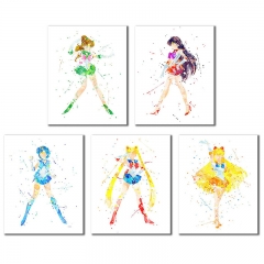 美少女战士海报 8x10英寸水兵月水彩艺术儿童卡通挂画